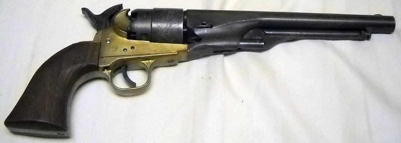 CVA Colt 1851 reproduction revolver, right side, half-cocked